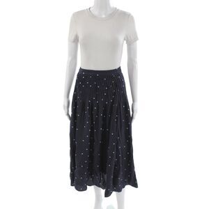 Fabrique Womens Pleated Polka Dot Midi Skirt Blue Size XS